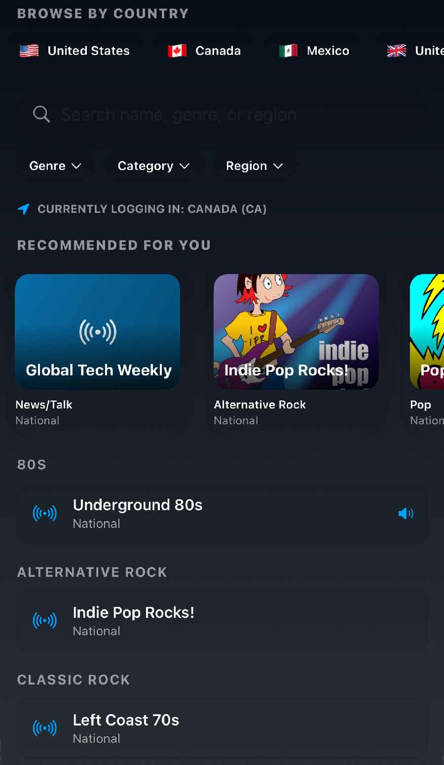 The Mile Maters.io radio player showing Underground 80s playing, with a progress bar and station artwork